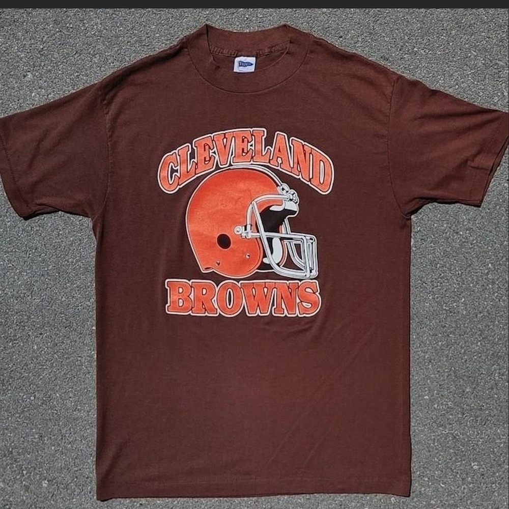 Vtg 1980s NFL Cleveland Browns Football T-Shirt Large Trench Made In USA Rare